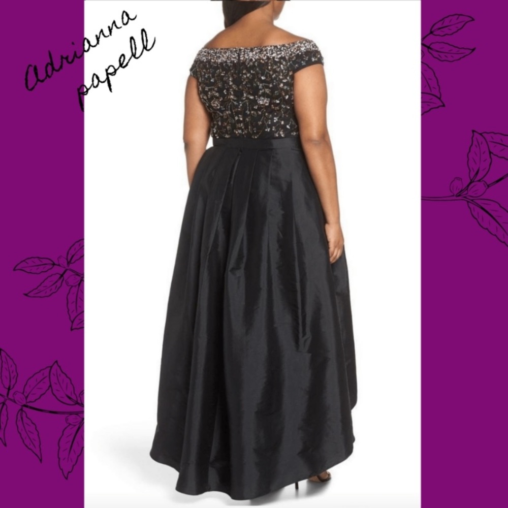 Adrianna papell off the shoulder Hi Low Gown with sequin floral beaded bodice - Picture 5 of 12